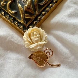 Antiqued Victorian Ivory Rose Gold Finish Brooch